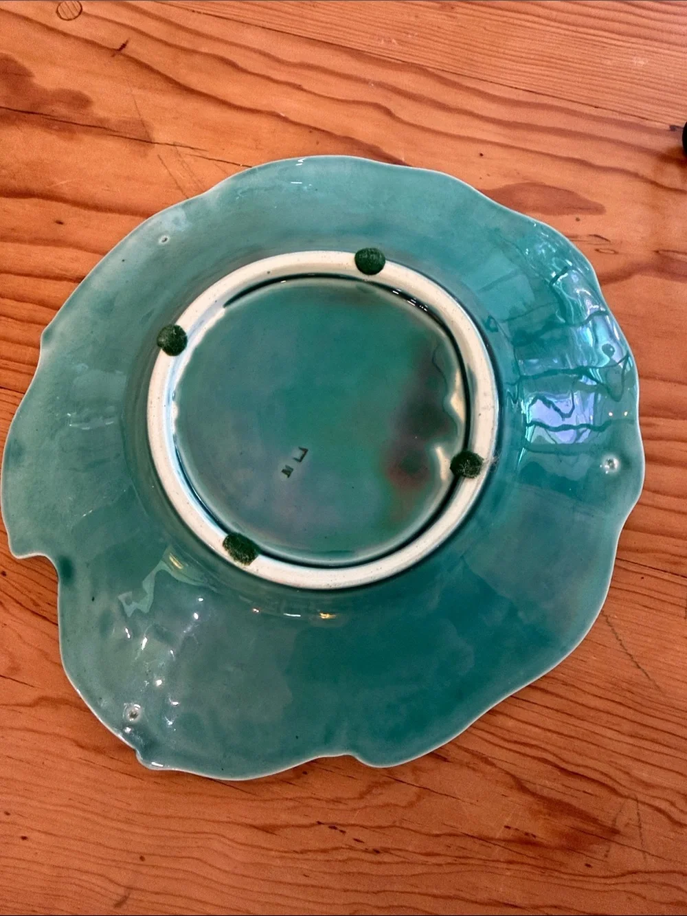 Antique Victorian Green Strawberry Vine Grape 19th Century Majolica Plate Dish.